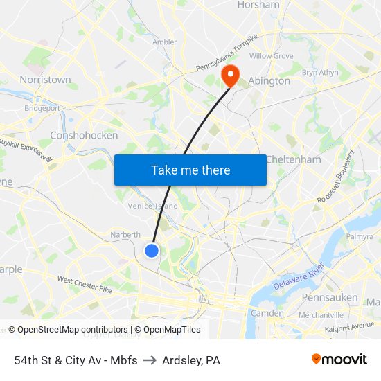 54th St & City Av - Mbfs to Ardsley, PA map