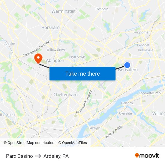 Parx Casino to Ardsley, PA map