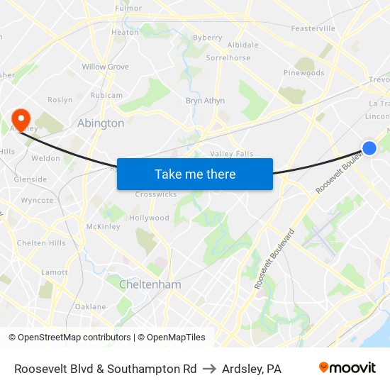 Roosevelt Blvd & Southampton Rd to Ardsley, PA map