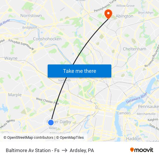 Baltimore Av Station - Fs to Ardsley, PA map