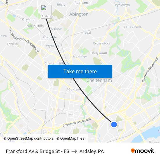 Frankford Av & Bridge St - FS to Ardsley, PA map