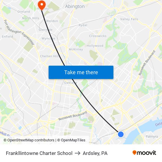 Frankllintowne Charter School to Ardsley, PA map