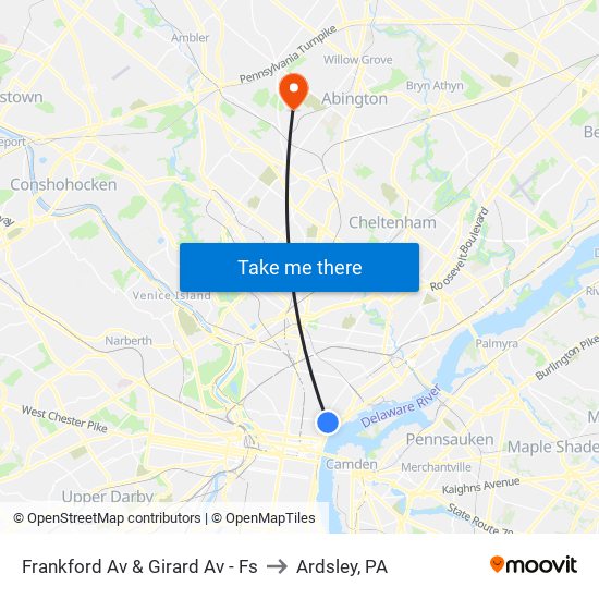 Frankford Av & Girard Av - Fs to Ardsley, PA map