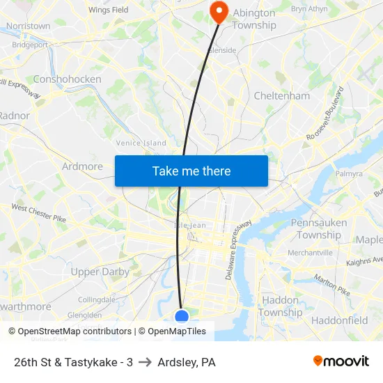 26th St & Tastykake - 3 to Ardsley, PA map
