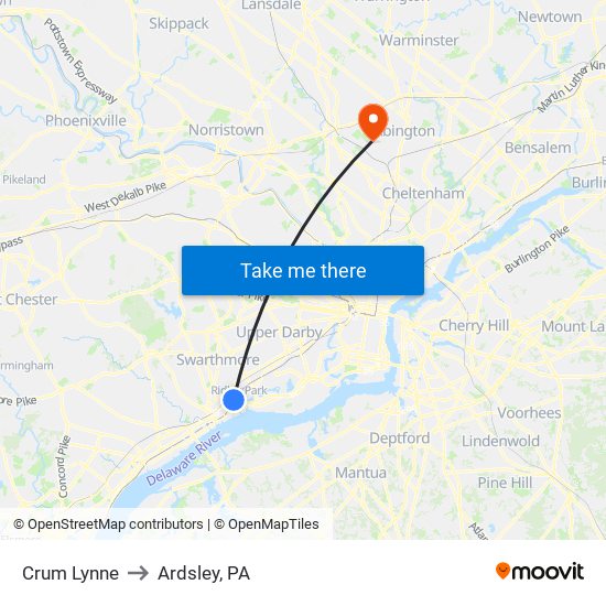 Crum Lynne to Ardsley, PA map