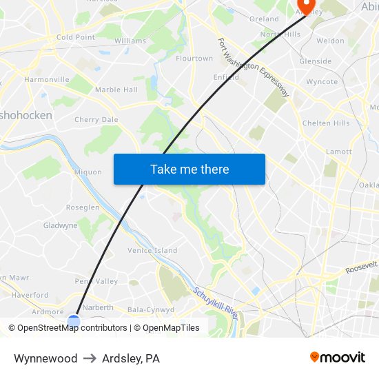 Wynnewood to Ardsley, PA map