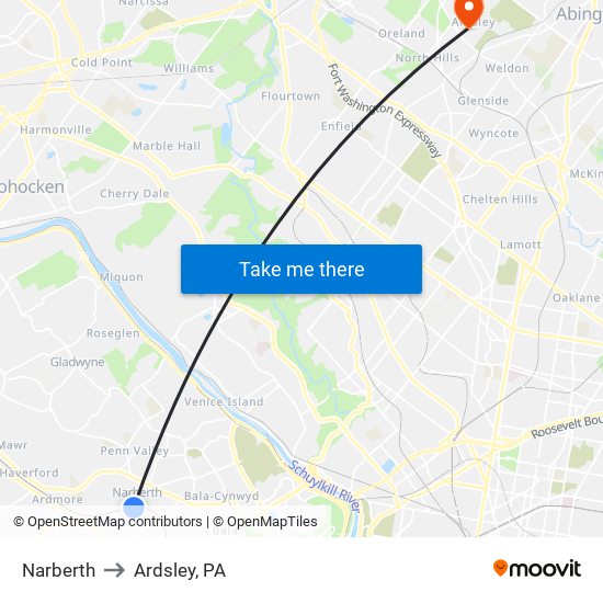 Narberth to Ardsley, PA map