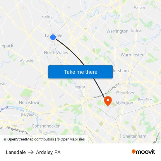 Lansdale to Ardsley, PA map