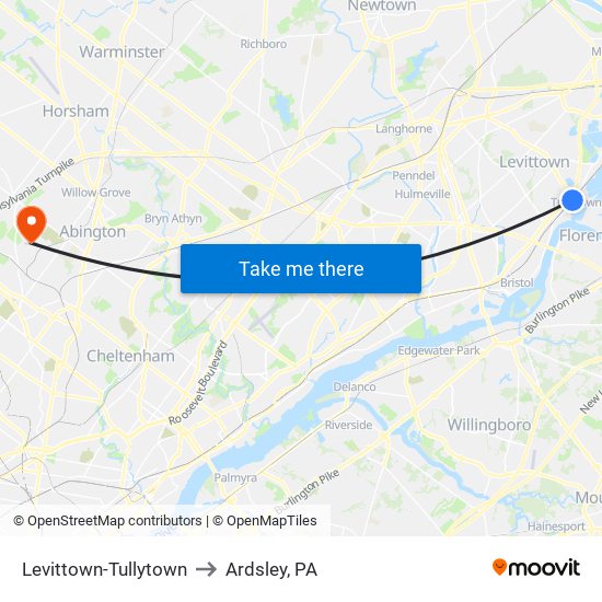 Levittown-Tullytown to Ardsley, PA map