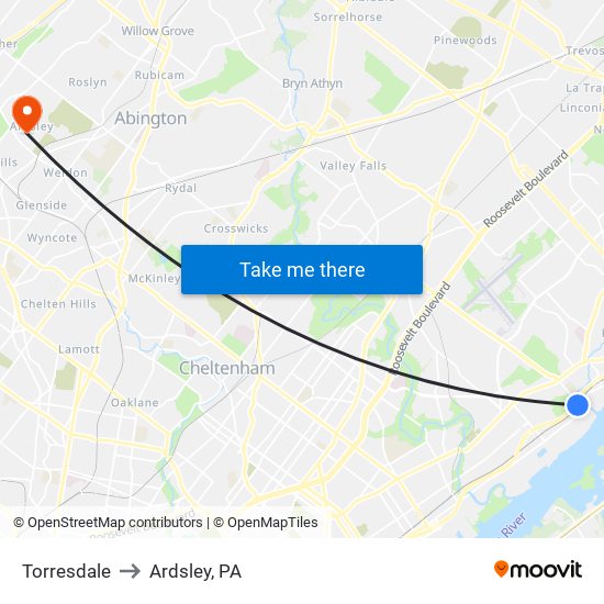 Torresdale to Ardsley, PA map