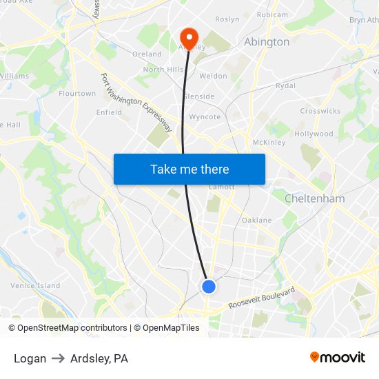 Logan to Ardsley, PA map