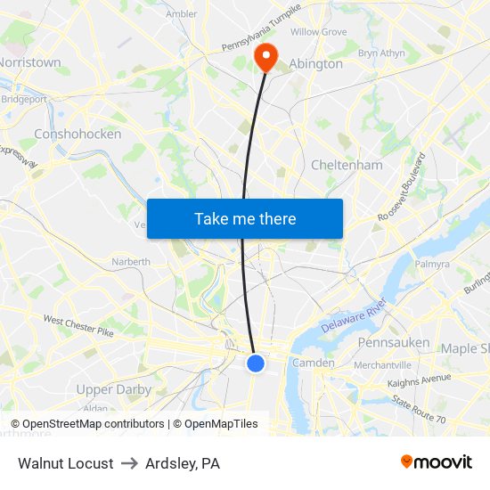 Walnut Locust to Ardsley, PA map