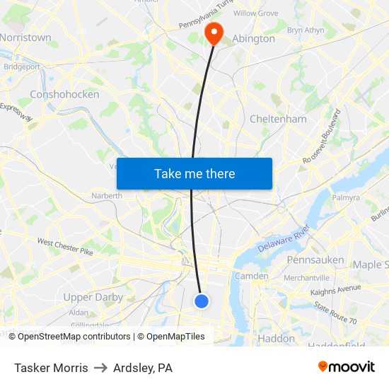 Tasker Morris to Ardsley, PA map