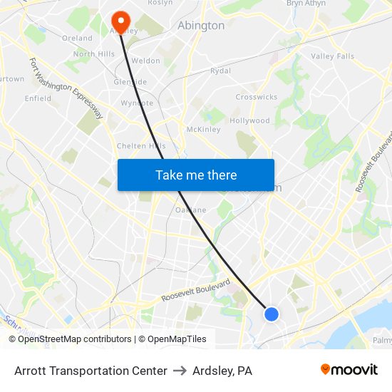 Arrott Transportation Center to Ardsley, PA map