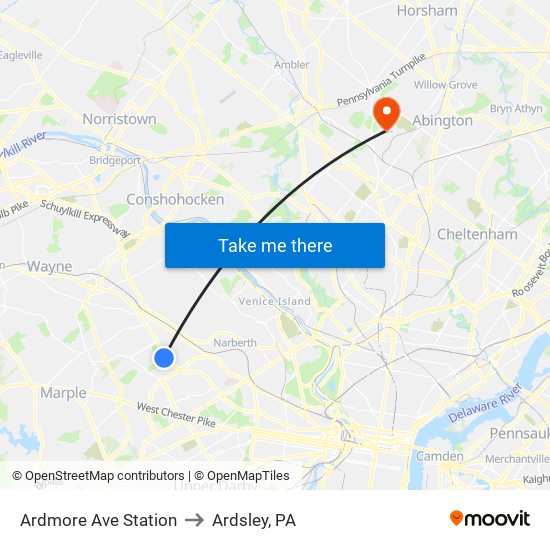 Ardmore Ave Station to Ardsley, PA map