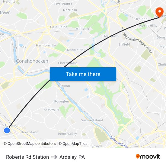 Roberts Rd Station to Ardsley, PA map
