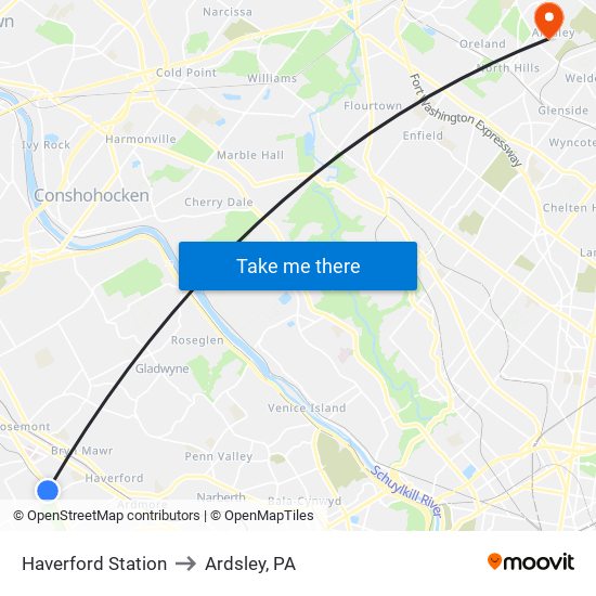 Haverford Station to Ardsley, PA map