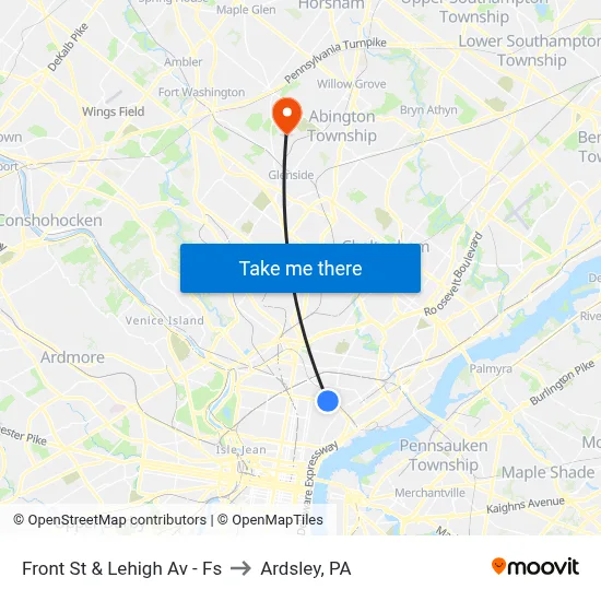 Front St & Lehigh Av - Fs to Ardsley, PA map