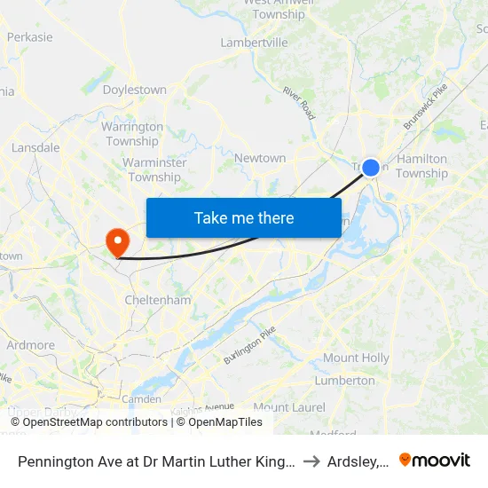 Pennington Ave at Dr Martin Luther King Jr Blvd to Ardsley, PA map
