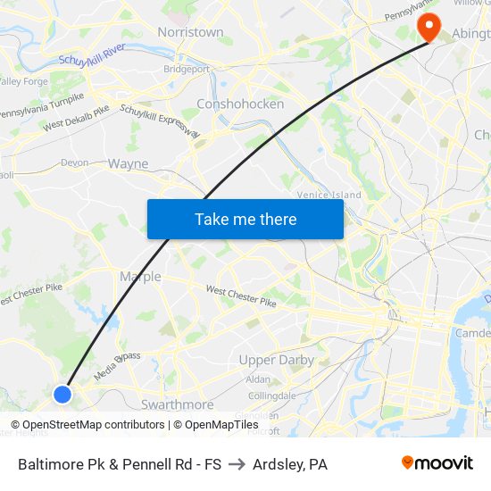 Baltimore Pk & Pennell Rd - FS to Ardsley, PA map