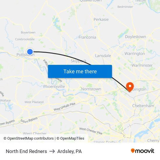 North End Redners to Ardsley, PA map