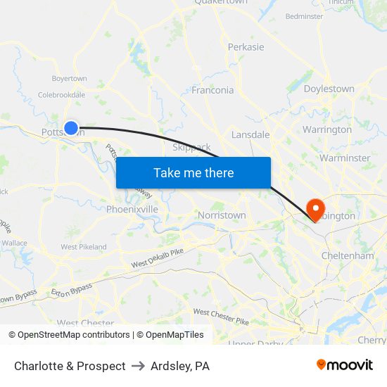 Charlotte & Prospect to Ardsley, PA map