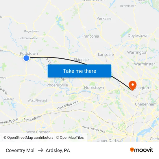 Coventry Mall to Ardsley, PA map