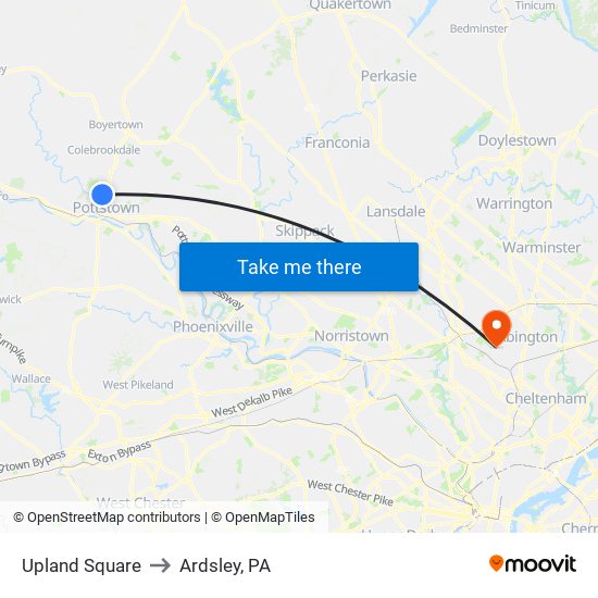 Upland Square to Ardsley, PA map