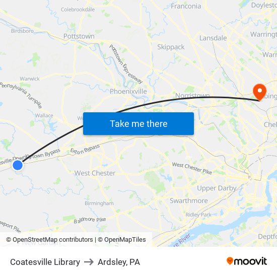 Coatesville Library to Ardsley, PA map