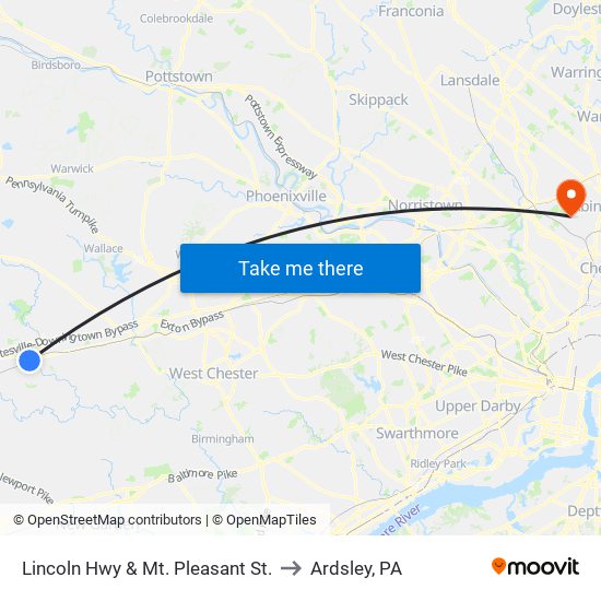 Lincoln Hwy & Mt. Pleasant St. to Ardsley, PA map