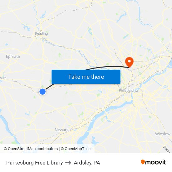Parkesburg Free Library to Ardsley, PA map