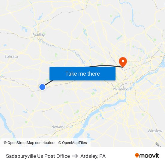 Sadsburyville Us Post Office to Ardsley, PA map