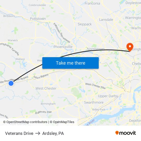 Veterans Drive to Ardsley, PA map