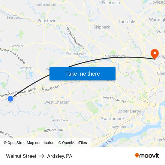 Walnut Street to Ardsley, PA map