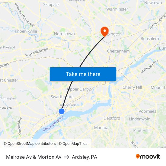 Melrose Av & Morton Av to Ardsley, PA map