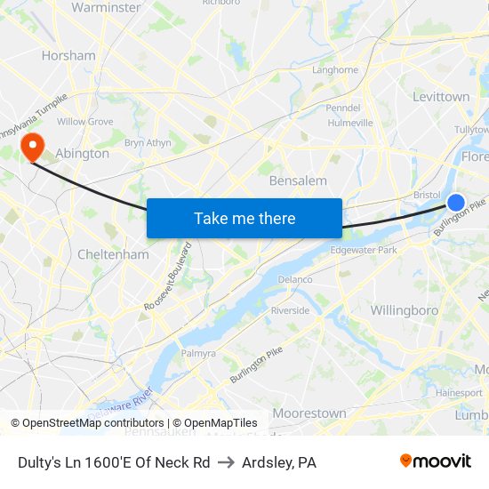 Dulty's Ln 1600'E Of Neck Rd to Ardsley, PA map