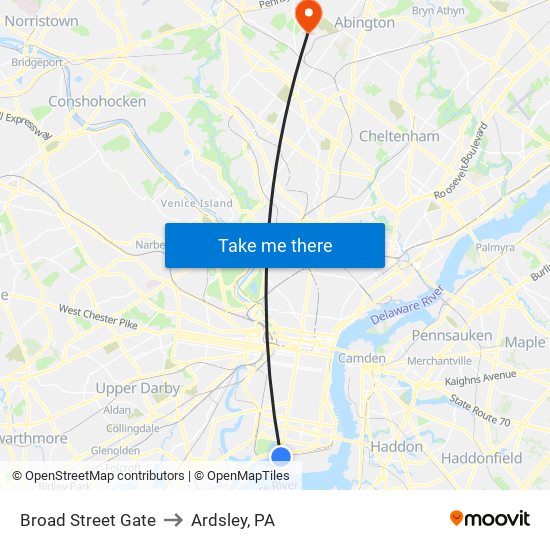 Broad Street Gate to Ardsley, PA map