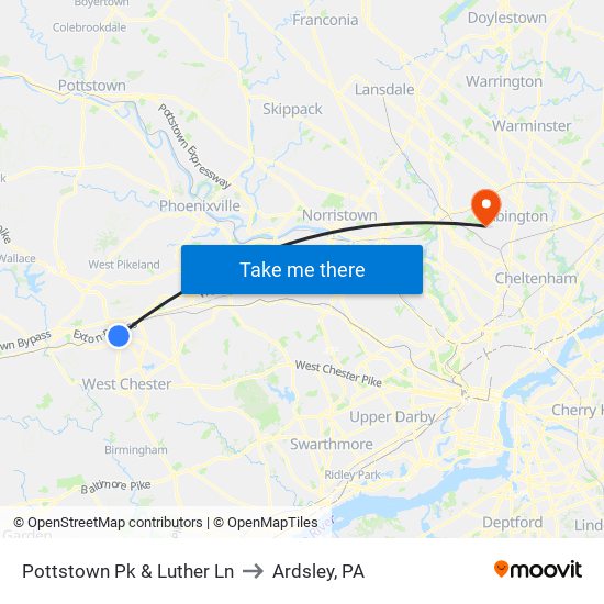 Pottstown Pk & Luther Ln to Ardsley, PA map