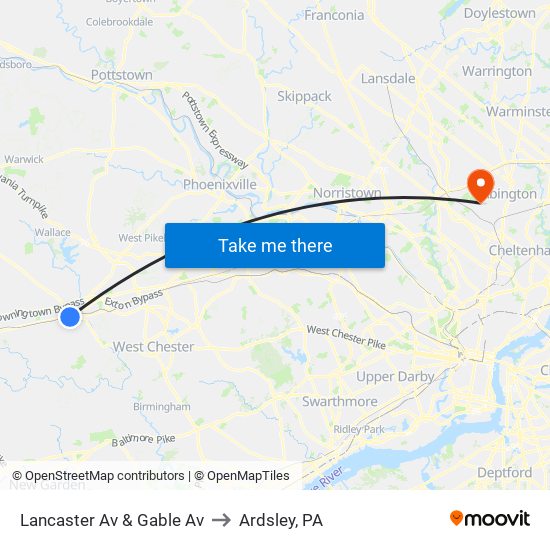 Lancaster Av & Gable Av to Ardsley, PA map