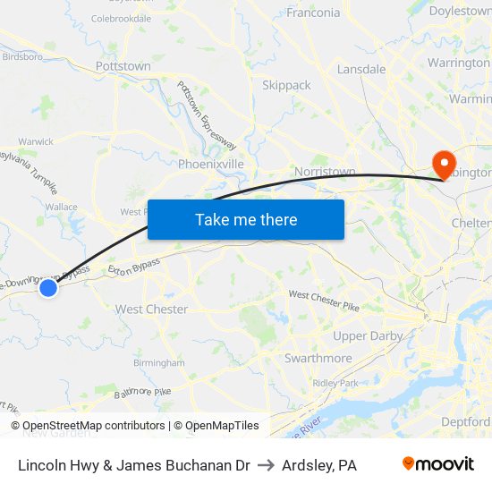 Lincoln Hwy & James Buchanan Dr to Ardsley, PA map