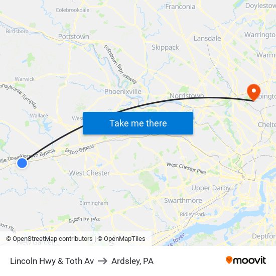 Lincoln Hwy & Toth Av to Ardsley, PA map