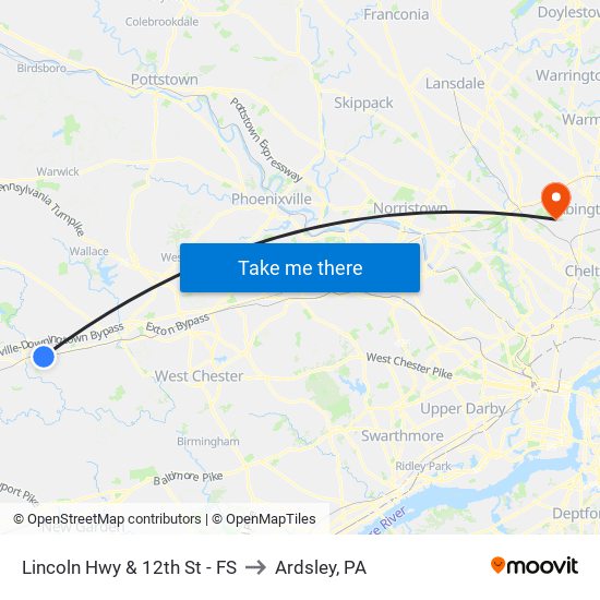 Lincoln Hwy & 12th St - FS to Ardsley, PA map