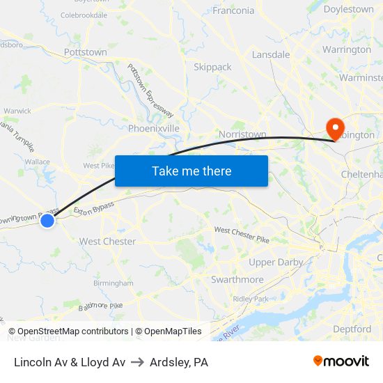 Lincoln Av & Lloyd Av to Ardsley, PA map
