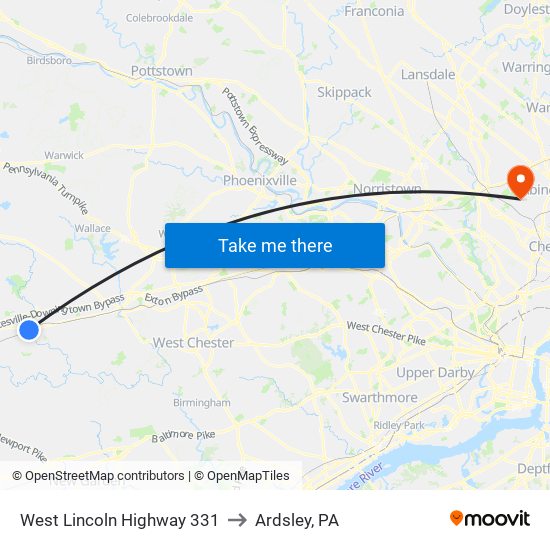 West Lincoln Highway 331 to Ardsley, PA map