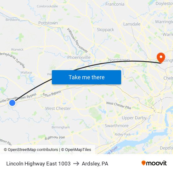 Lincoln Highway East 1003 to Ardsley, PA map