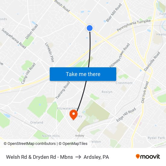 Welsh Rd & Dryden Rd - Mbns to Ardsley, PA map