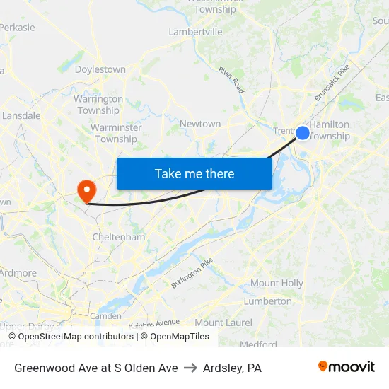 Greenwood Ave at S Olden Ave to Ardsley, PA map