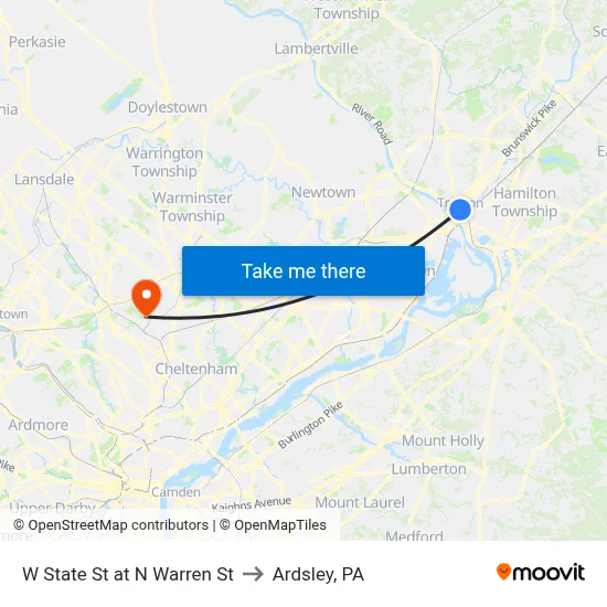 W State St at N Warren St to Ardsley, PA map