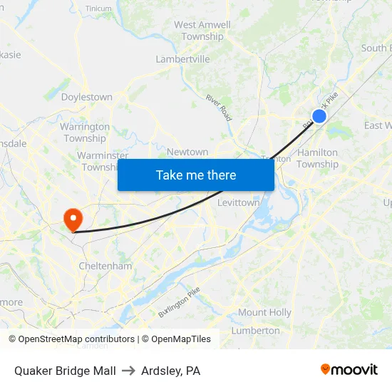 Quaker Bridge Mall to Ardsley, PA map
