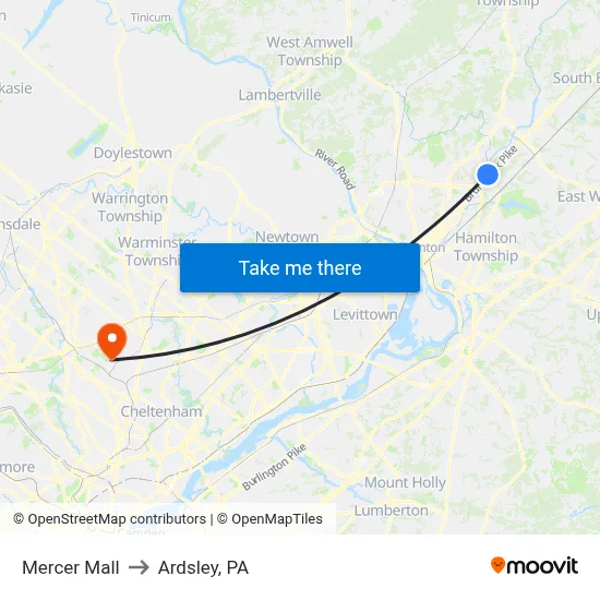 Mercer Mall to Ardsley, PA map